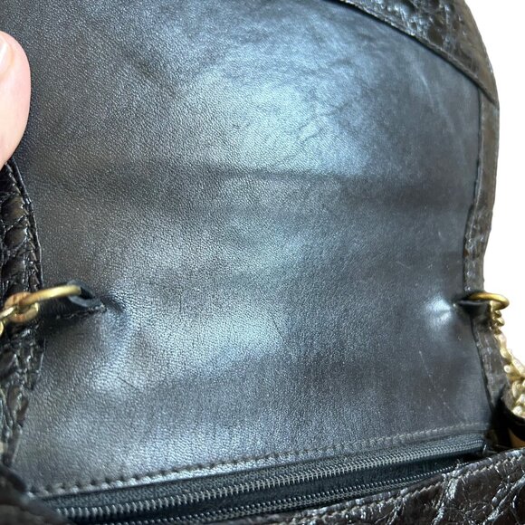 Vintage Black Leather Animal Print Embossed Crossbody Bag Chain Strap - Picture 9 of 11